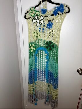 Finesse Crochet Mesh Swim Coverup in Blue, Green, Yellow and Gray
